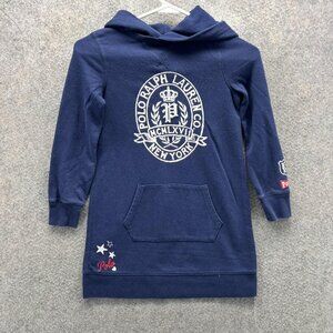 Polo Ralph Lauren Sweater Dress Girls Small Blue Hooded Fleece Pullover New York